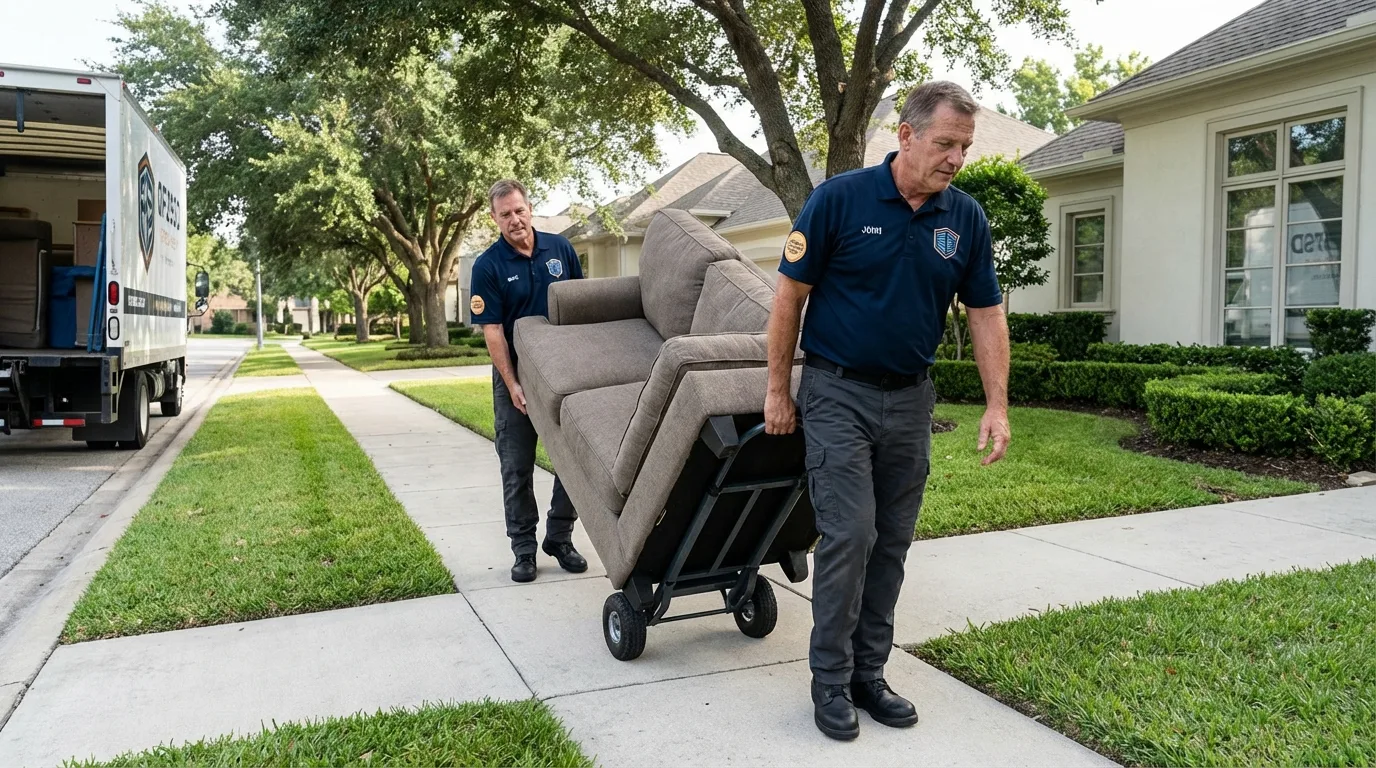 Local residential moving crew loading furniture in Sour Lake, TX