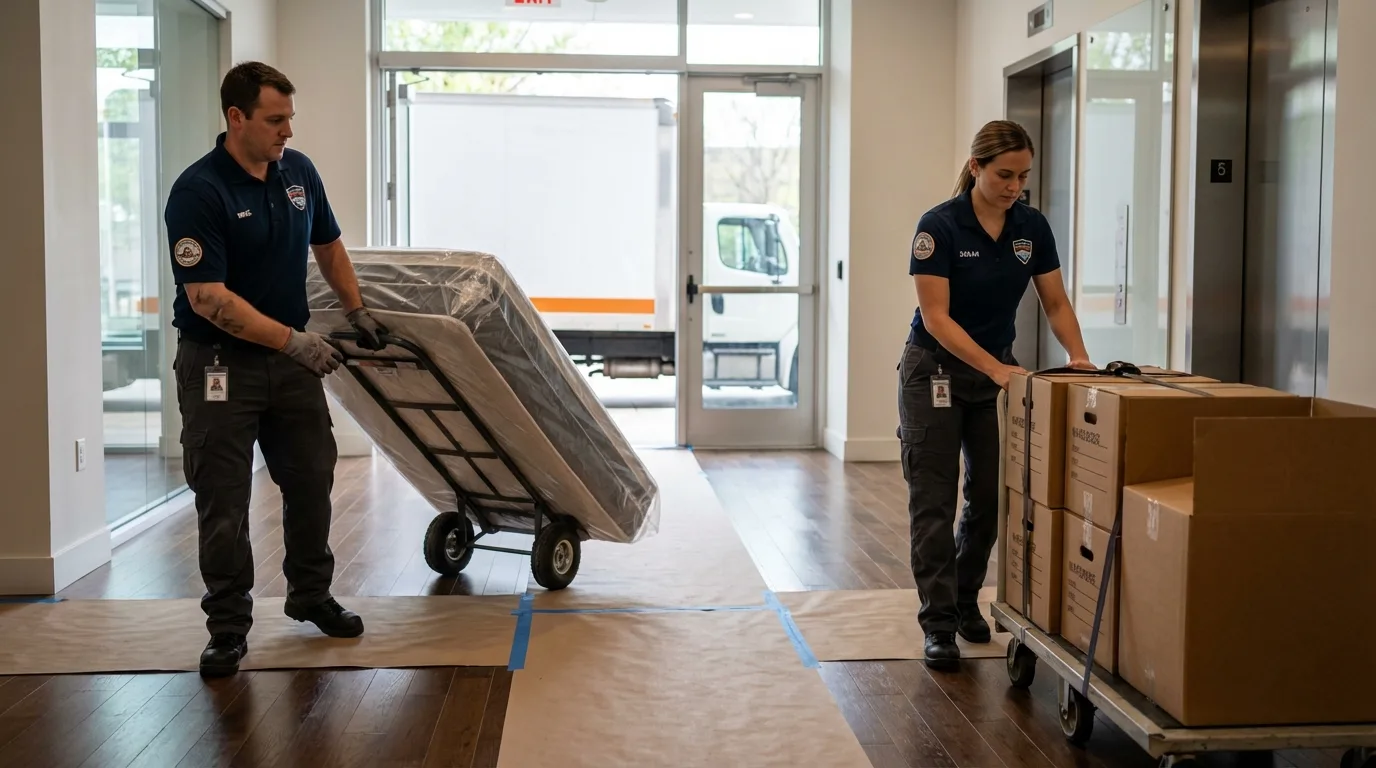 Professional apartment movers loading elevator in Sour Lake, TX