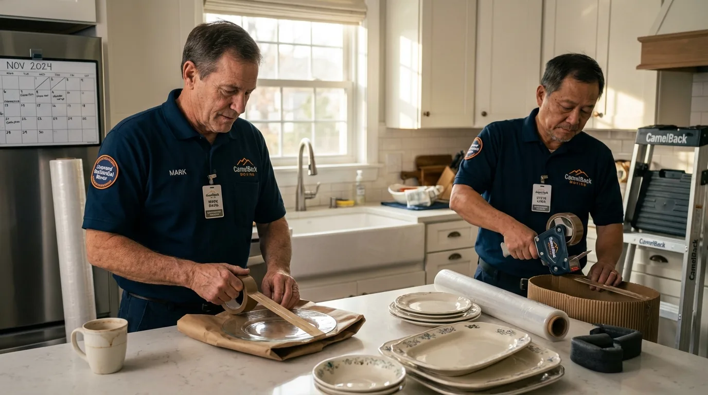 Professional crew packing kitchen dishware in Sour Lake, TX
